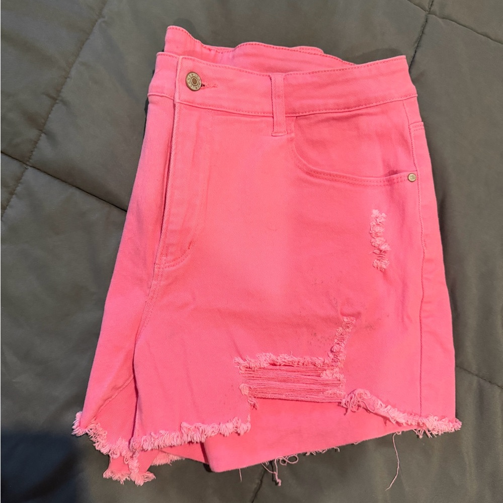 Pink Distressed Denim Skirt